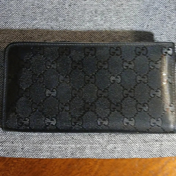 AUTHENTIC GUCCI BLACK WALLET GG LOGOS - Picture 3 of 16